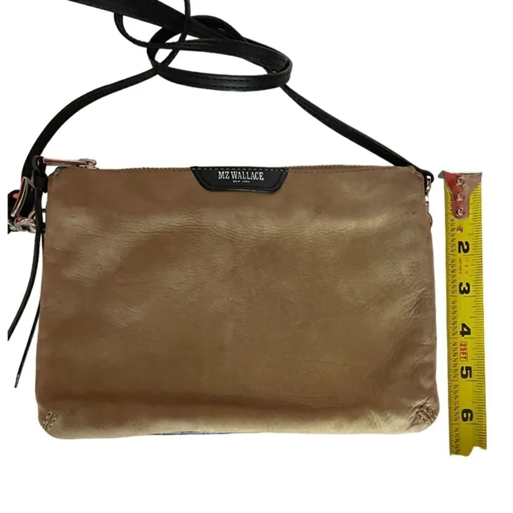 MZ Wallace Expandable Suede Leather Crossbody Tan & Black Bag